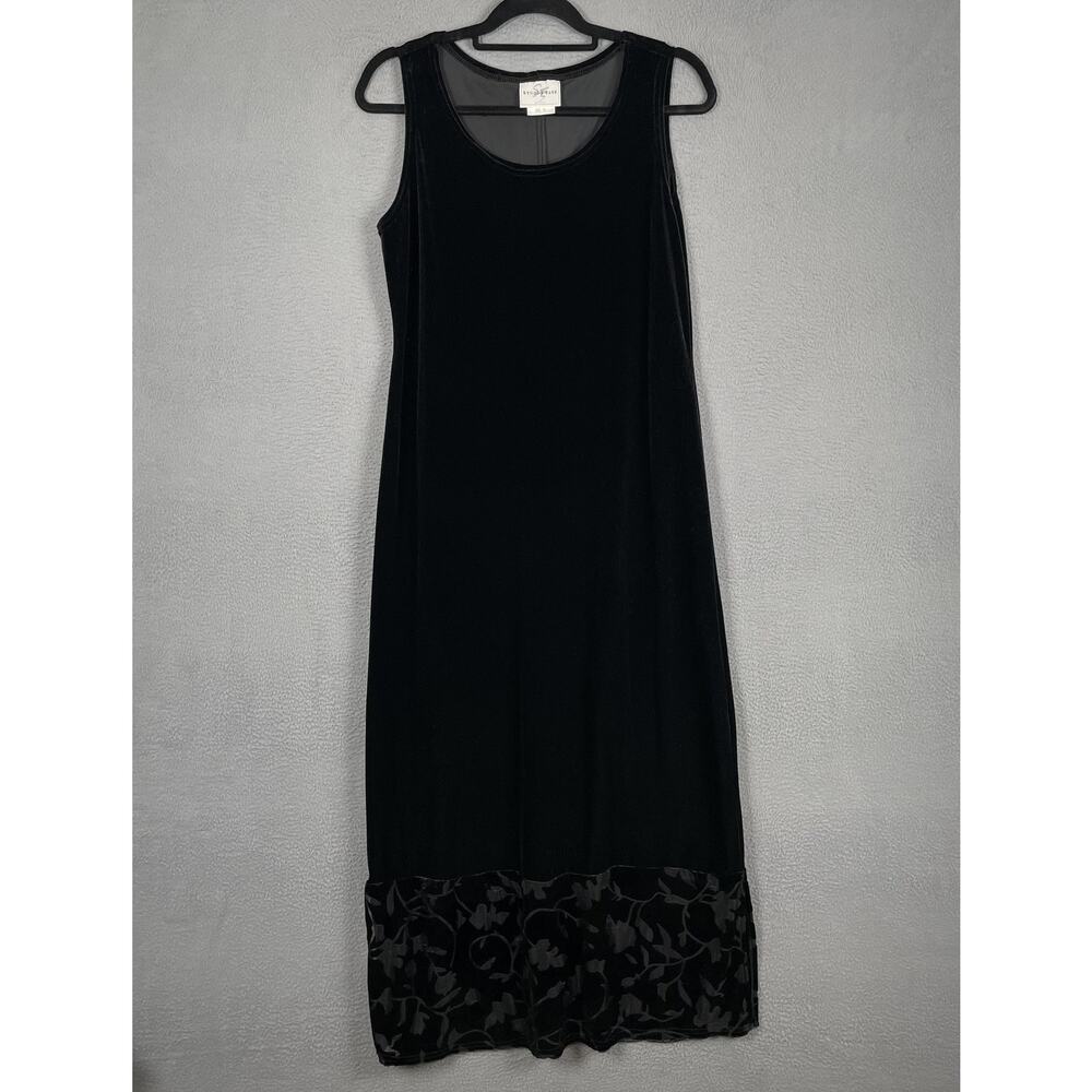 Studio Ease Dress Womens 10 Black Velvet Maxi Tank Scoop Neck Floral Formal